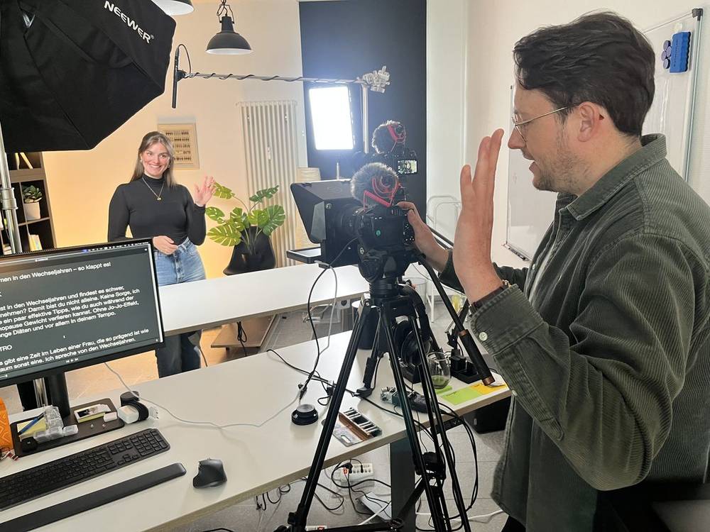 Running a client shoot — presenter, teleprompter and camera
